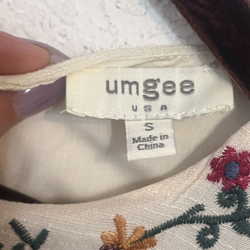 Umgee Boho Mini Dress Ivory Floral Embroidered Peasant 3/4 Bell Sleeves Size S - Picture 7 of 10